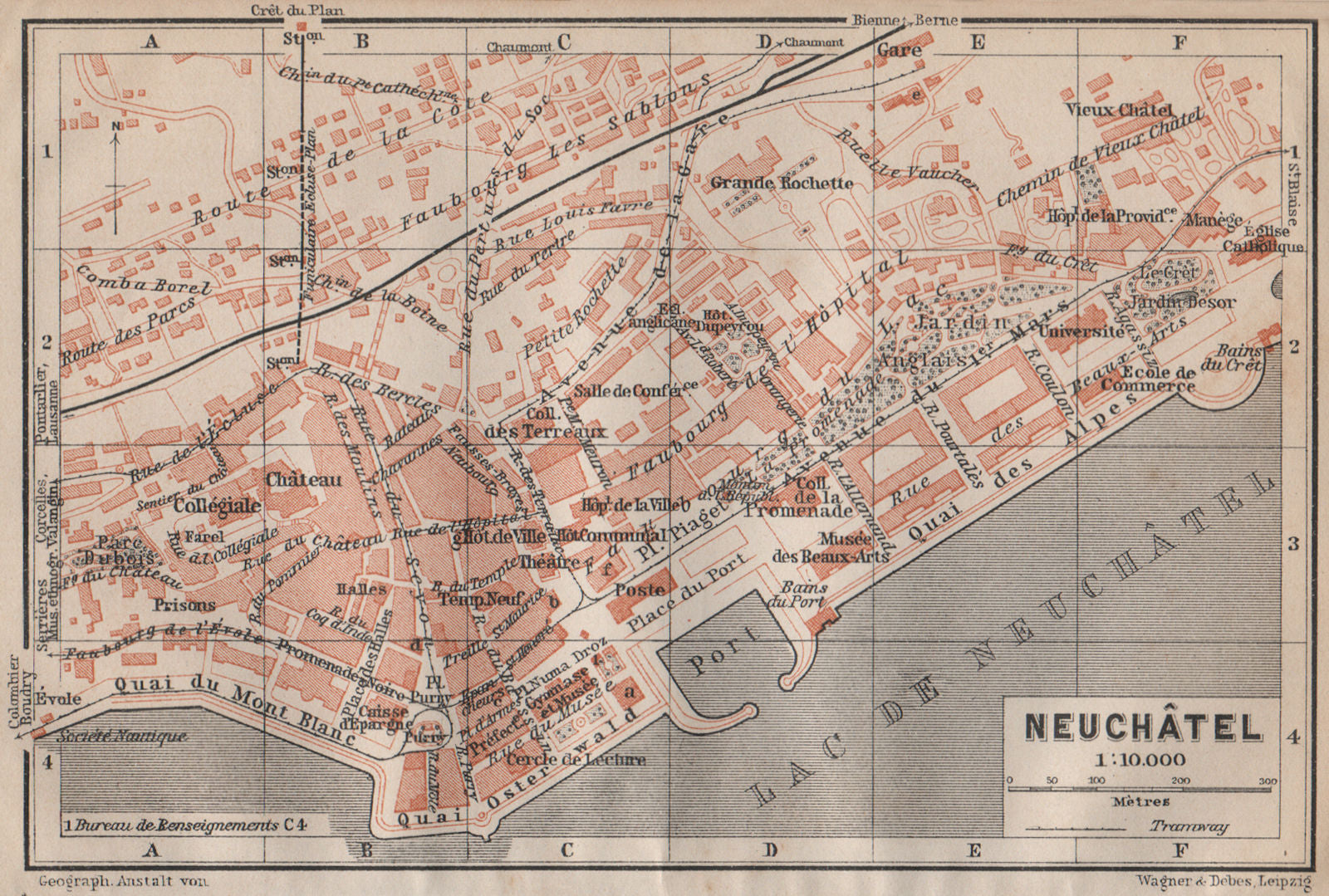 NEUCHÂTEL / NEUENBURG. town city plan. Switzerland Suisse Schweiz 1913 old map